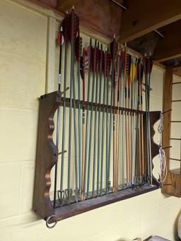 Bow Rack, Wooden and Alumn. Shaft Arrows, Finger Tab, Arm Guard, Feather Fletchings and Limb Sleeves