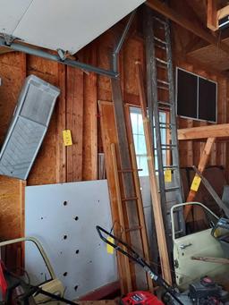 Garage Wall Contents - Lumber, Wooden Extension Ladder