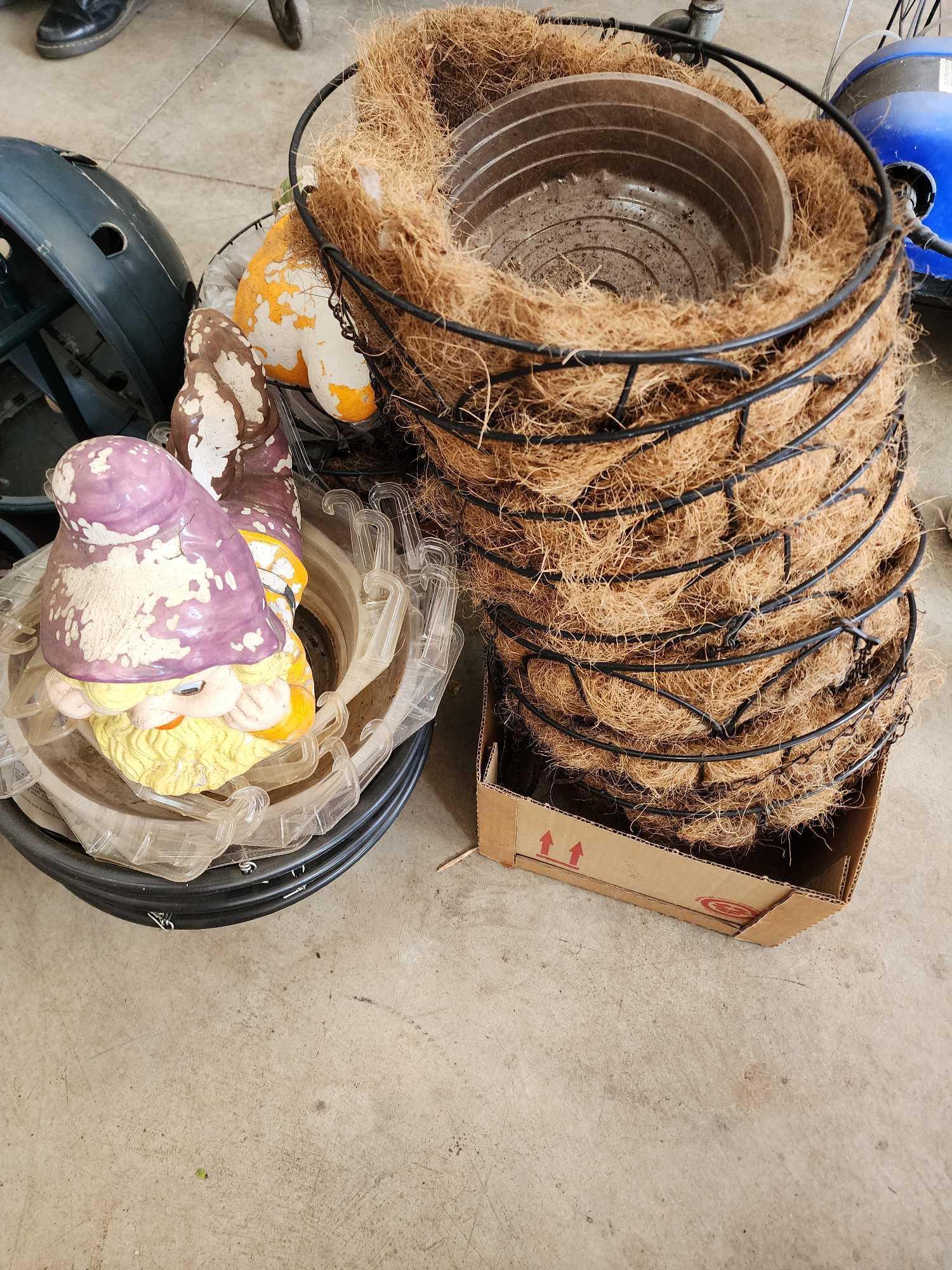 Yard Gnomes, planters, plastic gas cans lot