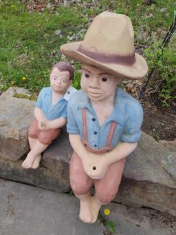 (2) concrete garden statues: fishing boys