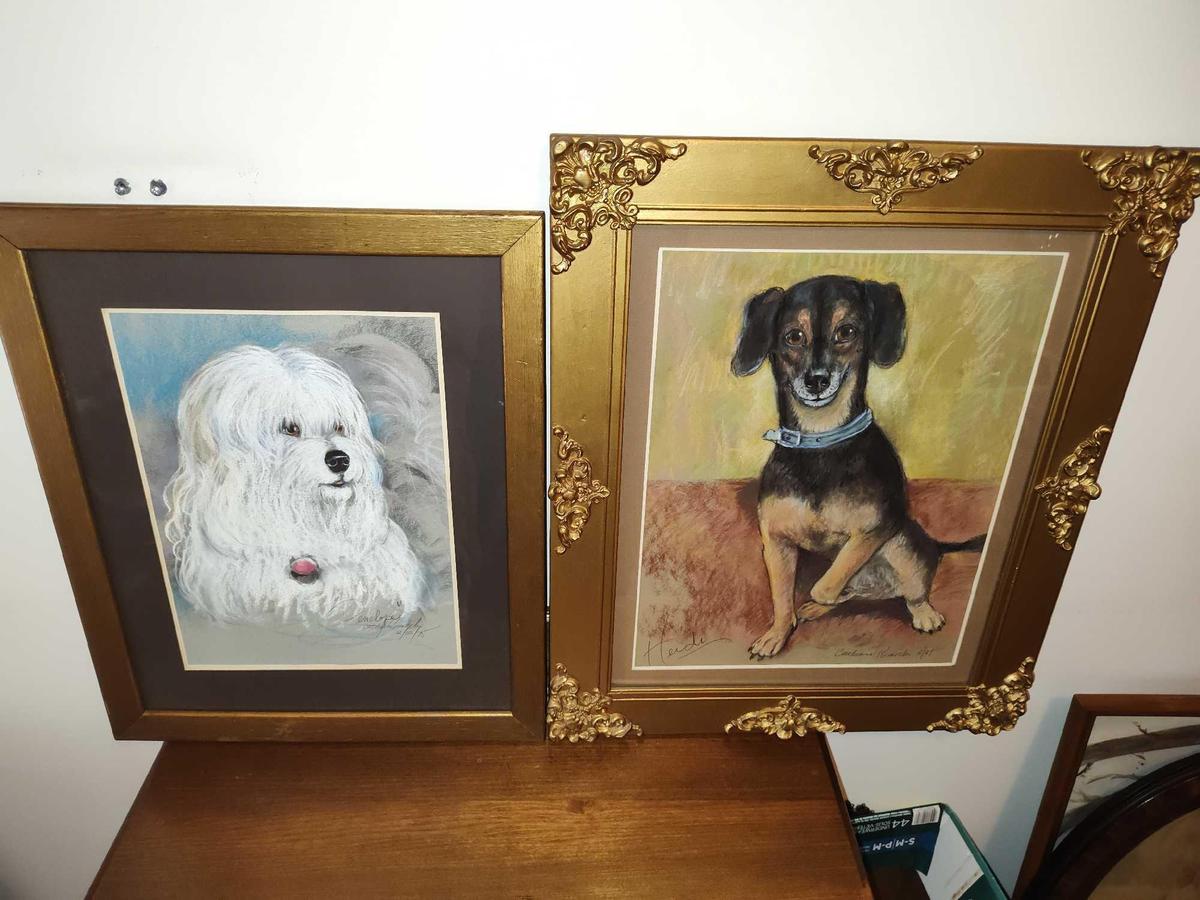 2 Dog Pastels Signed & Dated Smaller is 22 x 18"