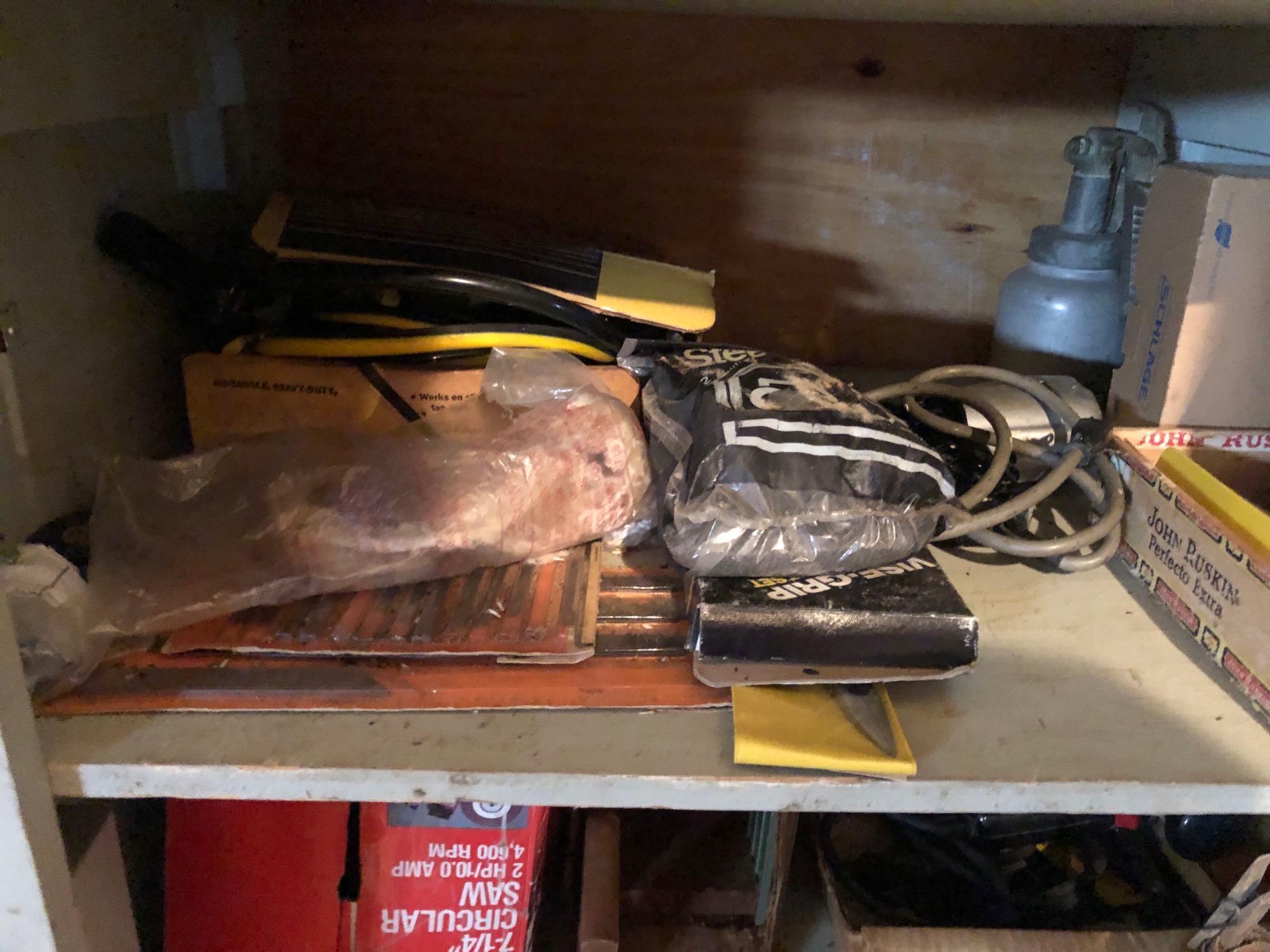 contents of cabinet, power tools, wrenches, hardware