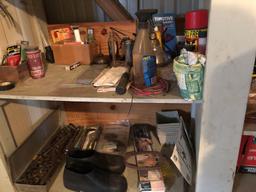 contents of cabinet, power tools, wrenches, hardware