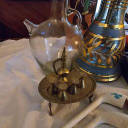 Miniature 5 Piece Decanter Serving Set, Vintage Hookah, Painted Vase, & Assorted Small Items