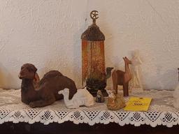 Assortment of Small Camel Decor, Camel Lamp, & Small Statuette