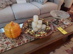 Coffee Table Runner, Candle Display, & Marble Base Decor