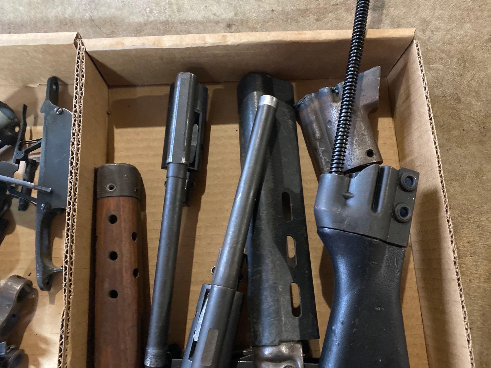 2 boxes gun parts - barrels - etc