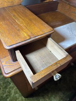 Antique Victorian dresser with glass pulls - marble insert, side drawers and mirror