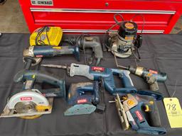 router - drill - angle grinder - Ryobi cordless tools