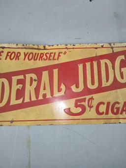 Federal Judge 5 Cent Cigar Embossed Tin Sign 20" x 9"