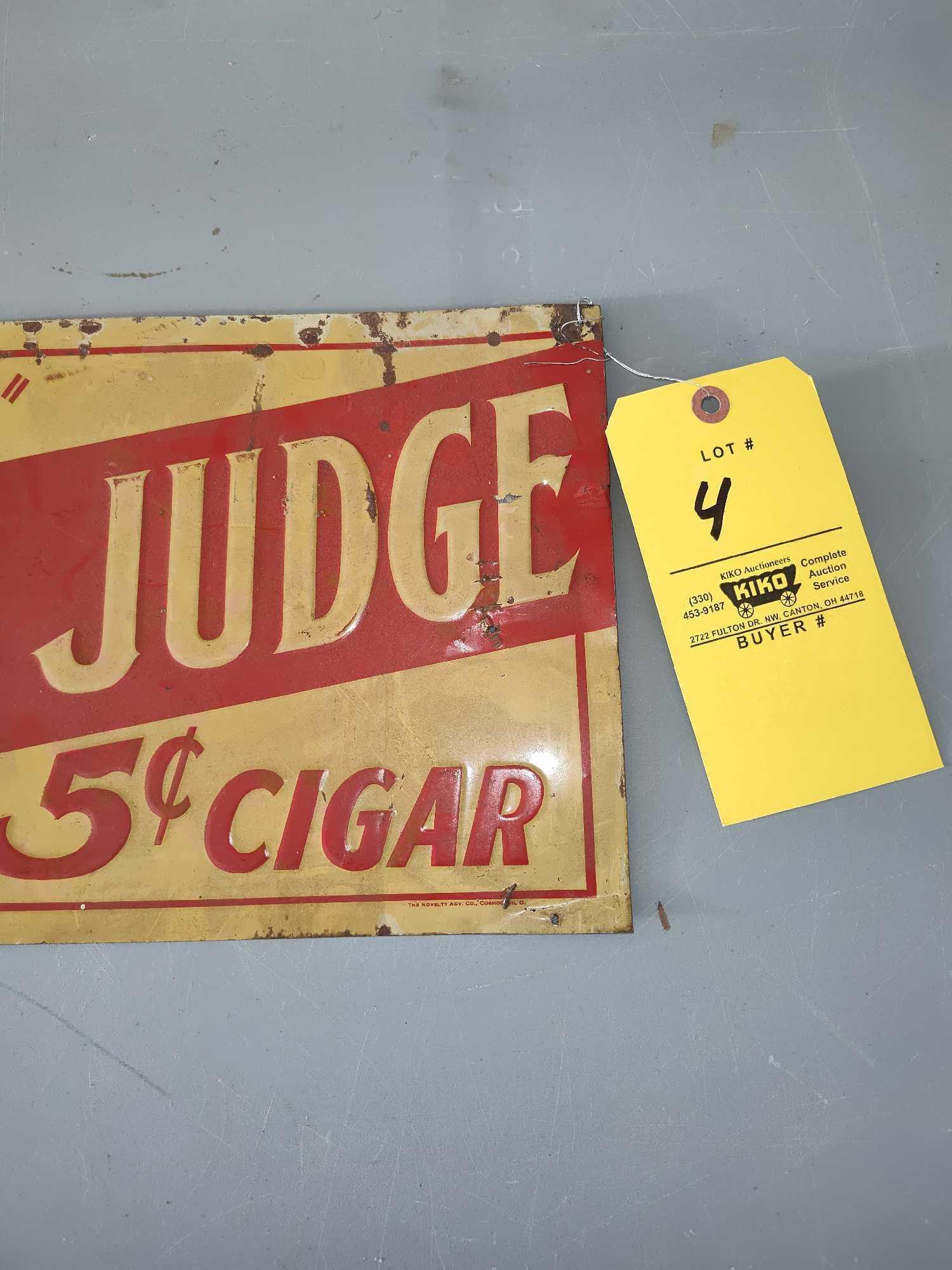 Federal Judge 5 Cent Cigar Embossed Tin Sign 20" x 9"