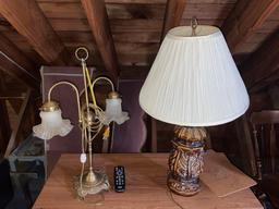 (2) Tabletop Lamps, Cabinet, Small Roller Table