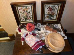 Vintage Side Table, Floral Pictures, Doll