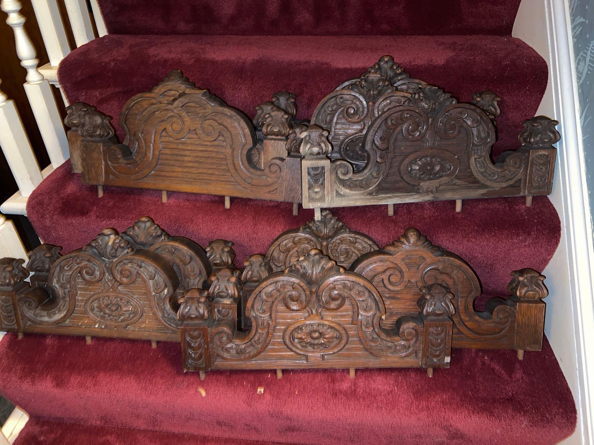 Late 1800s Heavily Carved Oak Dining Table with 10 Chairs