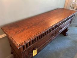 Late 1880s Heavily Carved Oak Buffet