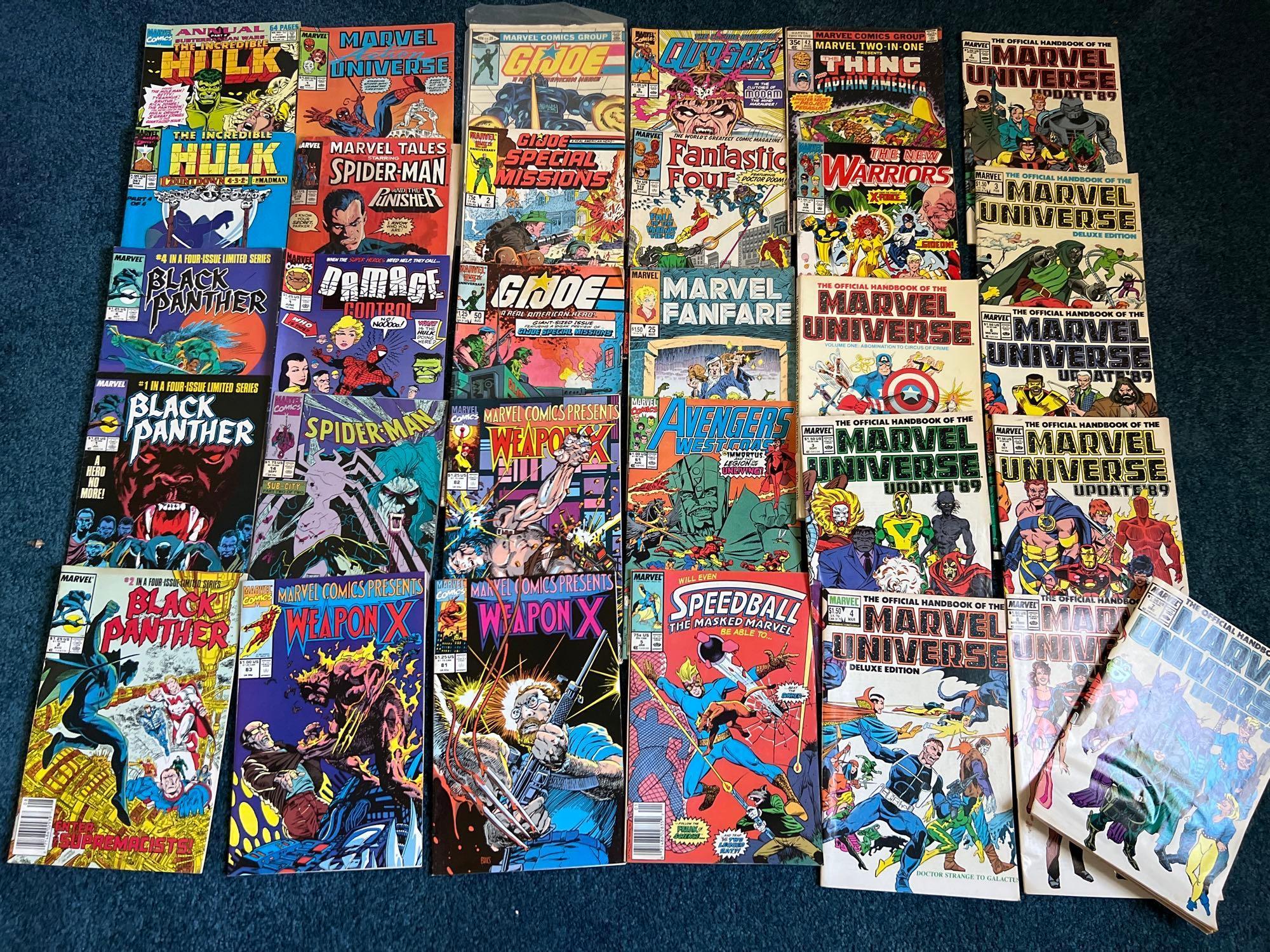 (31) Vintage Marvel Comic Books Hulk, Black Panther, Spiderman, Weapon X, Marvel Universe