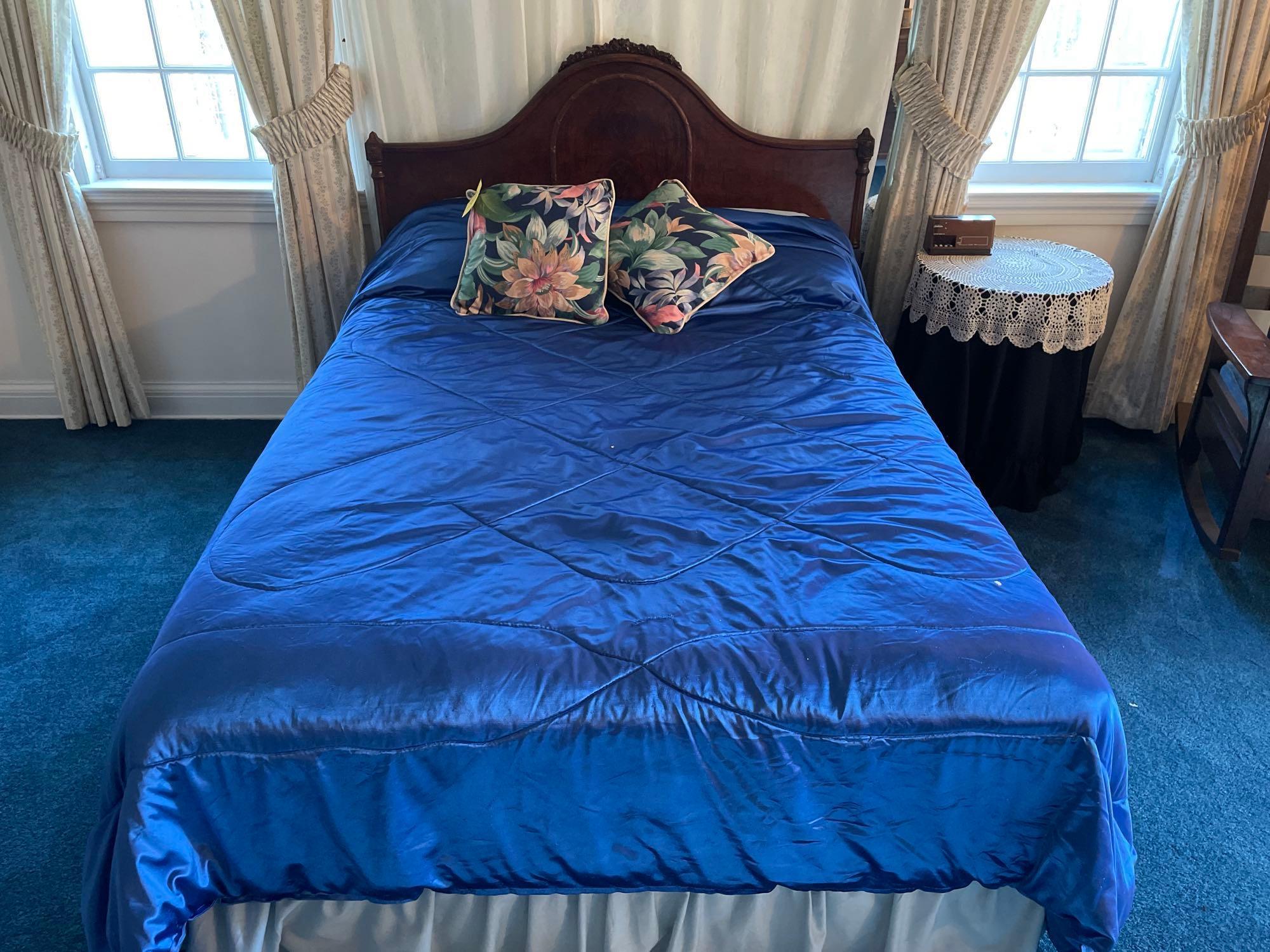 Full Size Bed Frame w Box Spring and Mattress and Side Table