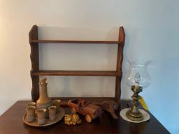 Stone Saki Set, Lantern Lamp, Wooden Car, Vintage Stereo Card Viewer, Shelf