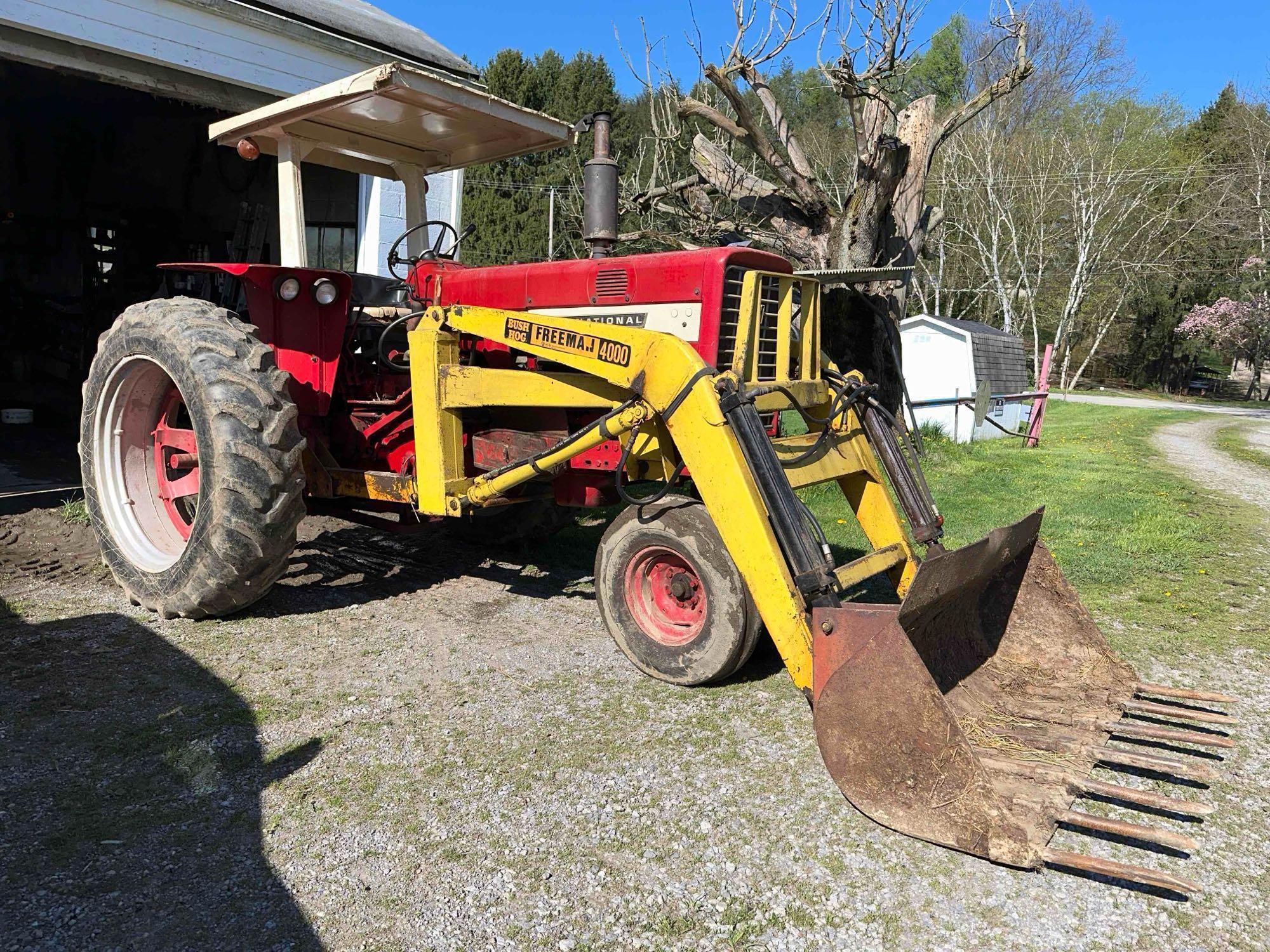 International 544 Diesel Tractor w/canopy and Bush Hog 4000 loader