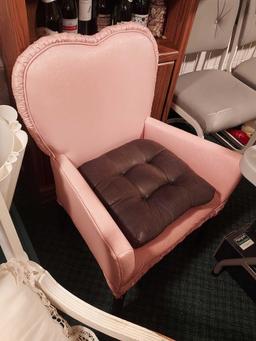 White Cushioned Chair & Pink Cushioned Arm Chair