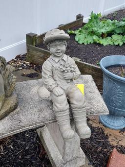 Cement Bench w/ 2 Cement Statues