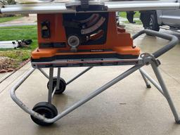 Ridgid 10in Table Saw with Ridgid Two Wheel Work Stand and Accessories