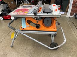 Ridgid 10in Table Saw with Ridgid Two Wheel Work Stand and Accessories