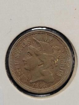1865 Liberty 3 cent coin