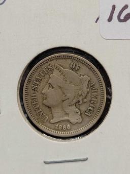 1866 3 cent silver piece