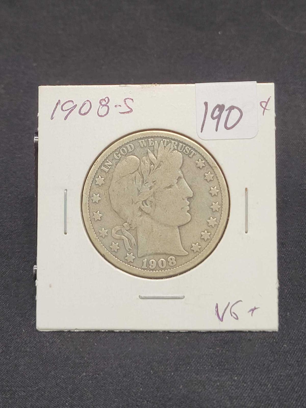 1908 S Barber half dollar