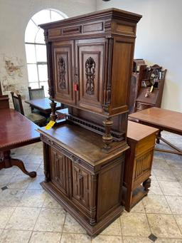 Ornate 1870s Carved French Walnut Hutch