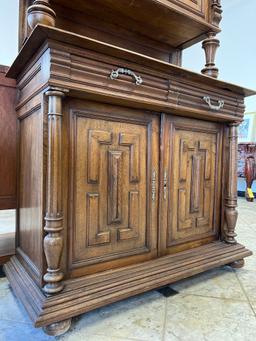 Ornate 1870s Carved French Walnut Hutch