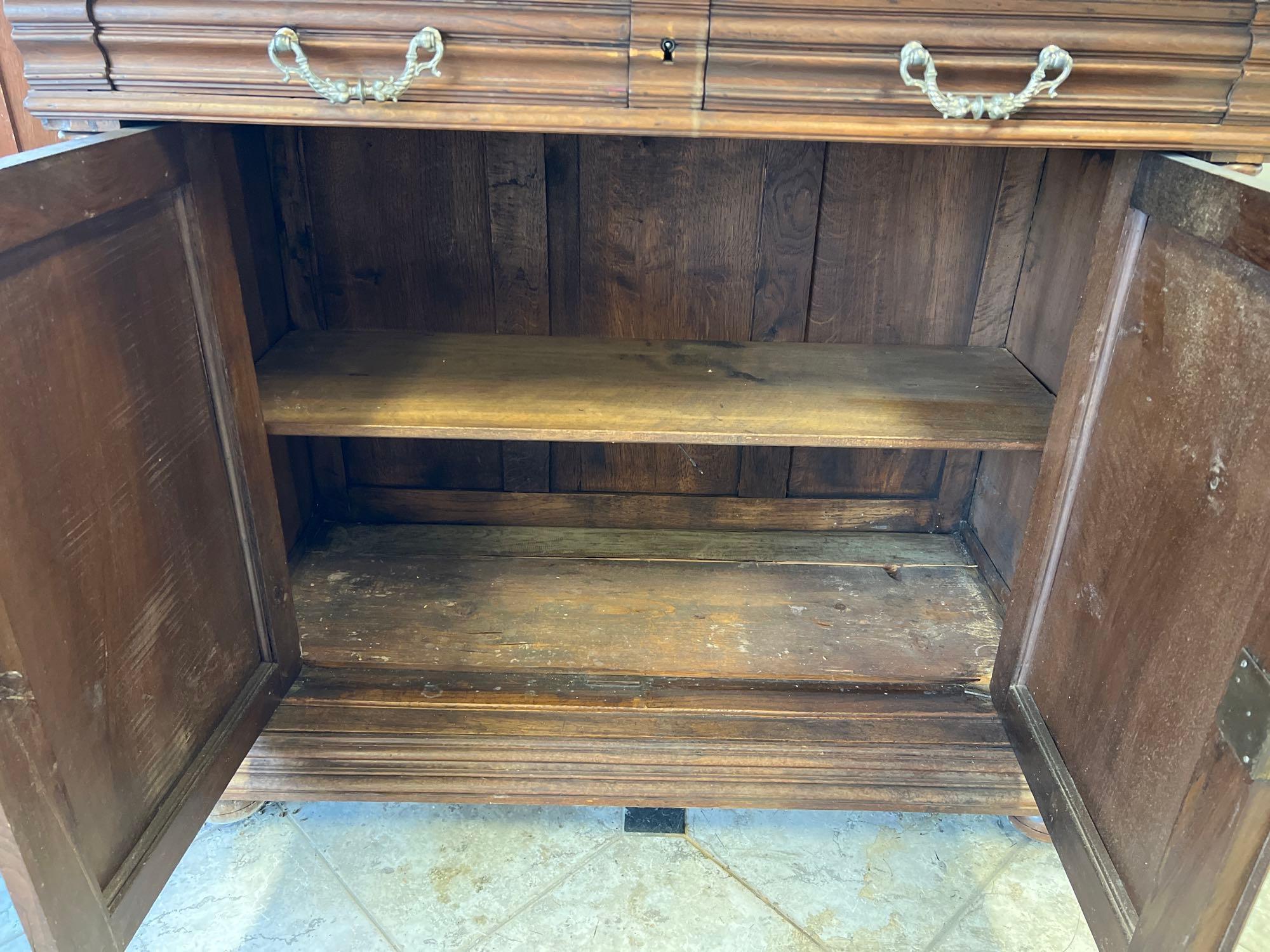 Ornate 1870s Carved French Walnut Hutch