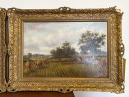 Pair of Early Ornate Framed Countryside Farm Scenes