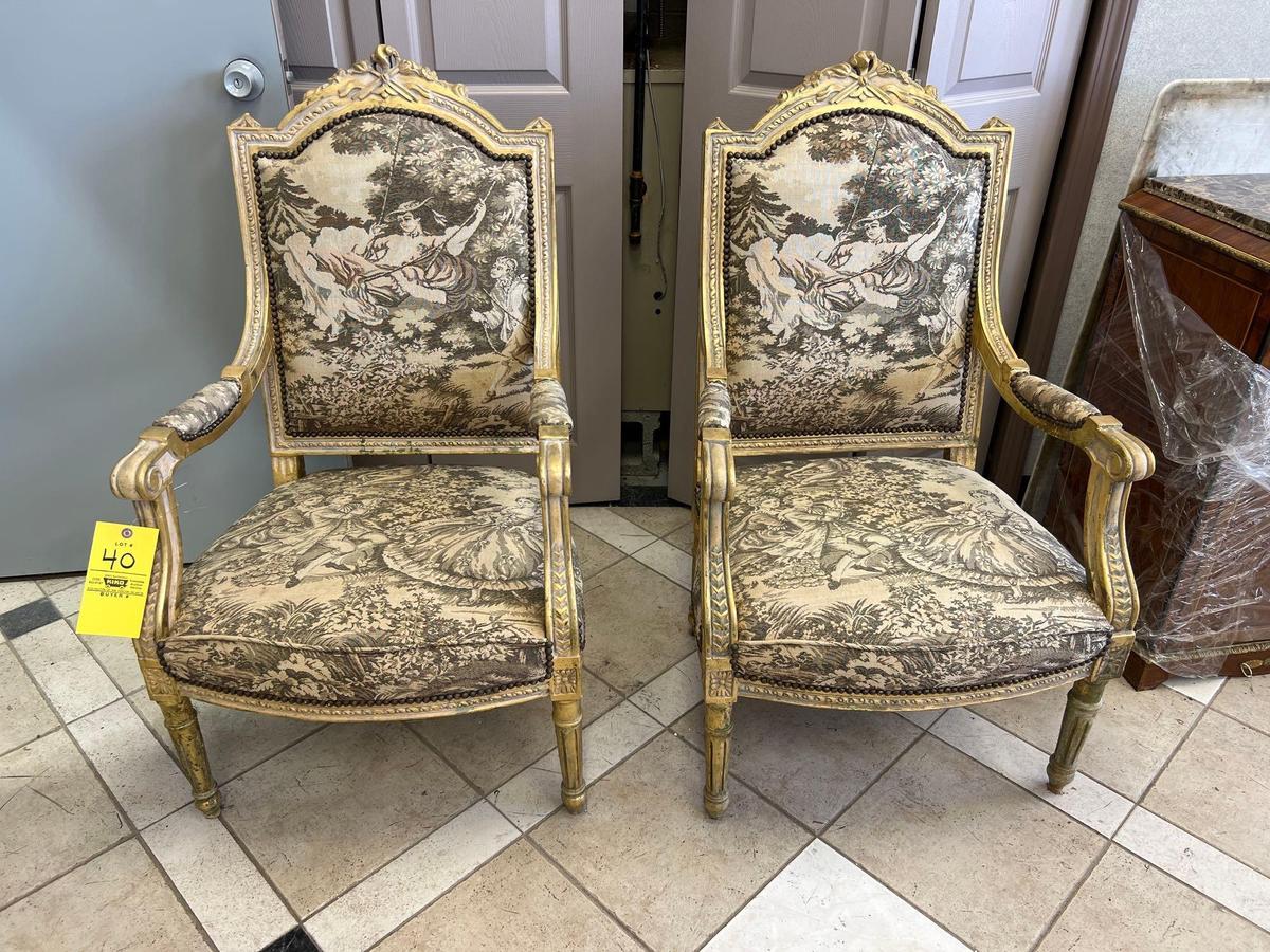 Pair of French Parlor Style Matching Upholstered Chairs