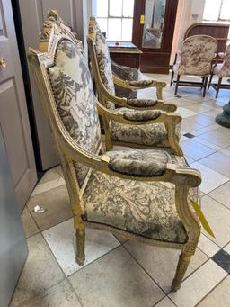 Pair of French Parlor Style Matching Upholstered Chairs