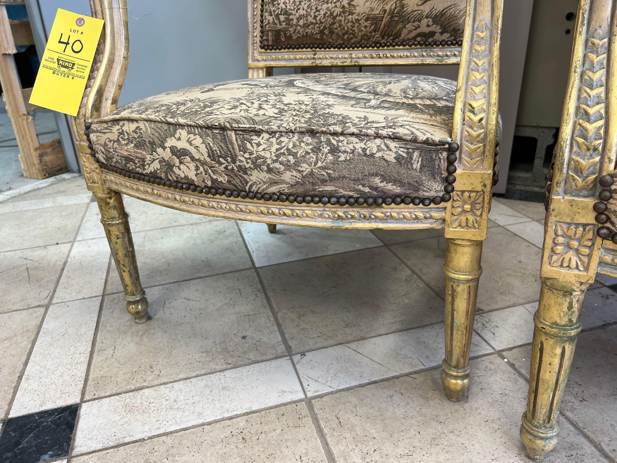 Pair of French Parlor Style Matching Upholstered Chairs