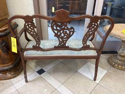 1900s Mahogany Chippendale Style Bench with Upholstered Seat