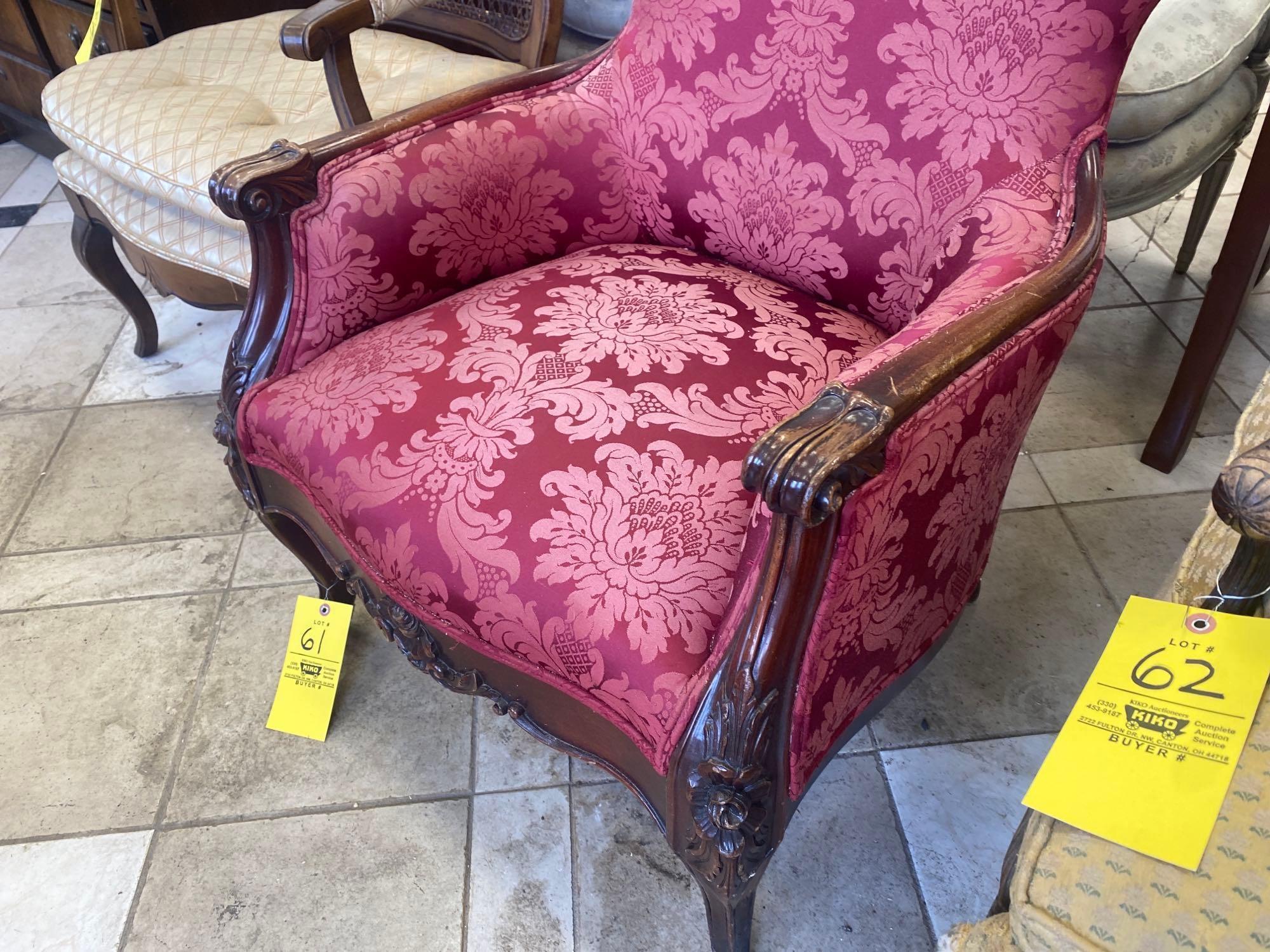 Victorian Carved Wood Upholstered Arm Chair