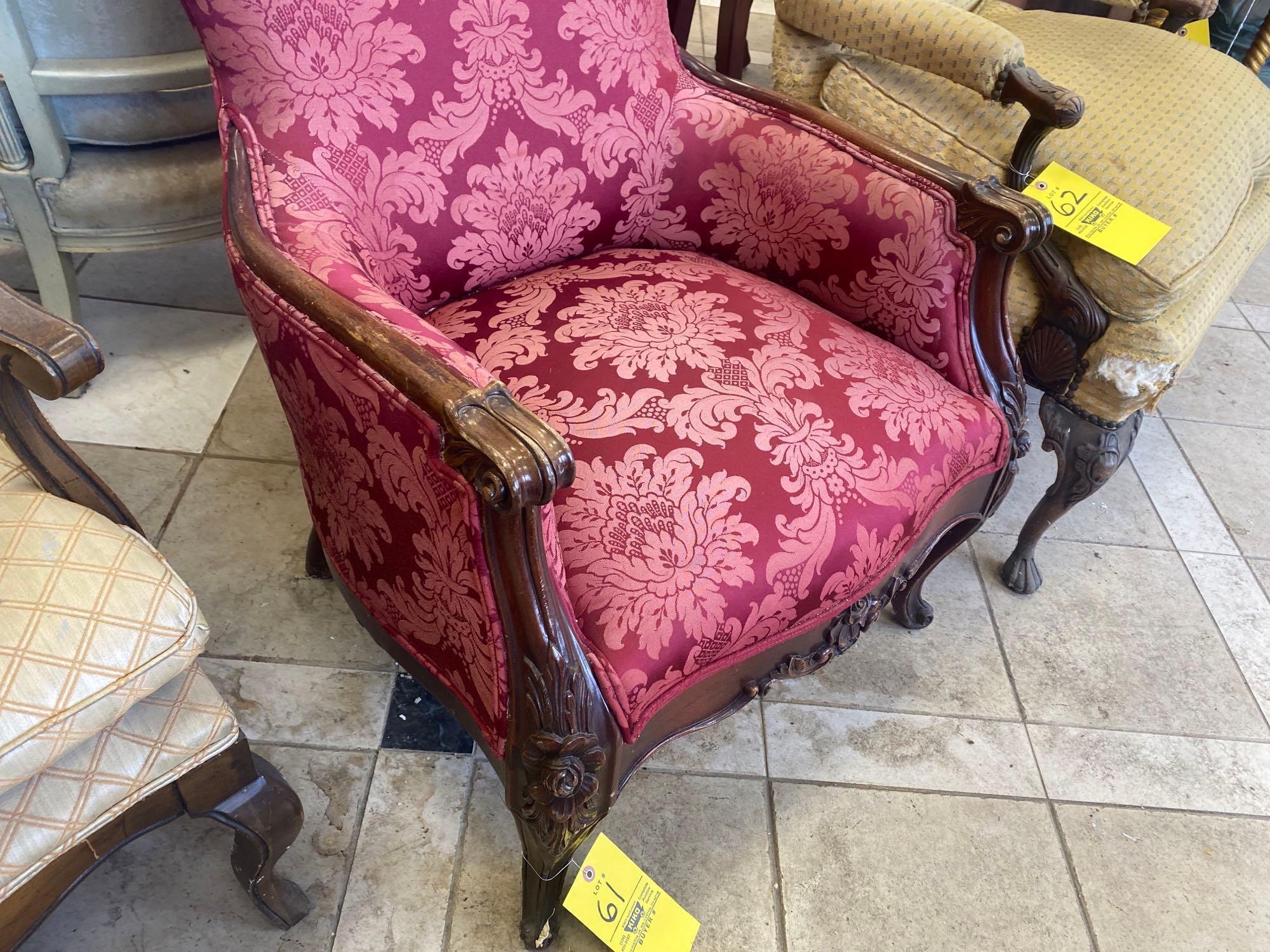 Victorian Carved Wood Upholstered Arm Chair