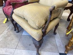 French Carved Wood Upholstered Arm Cahir