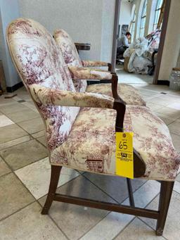 Pair of Early Upholstered Arm Chairs