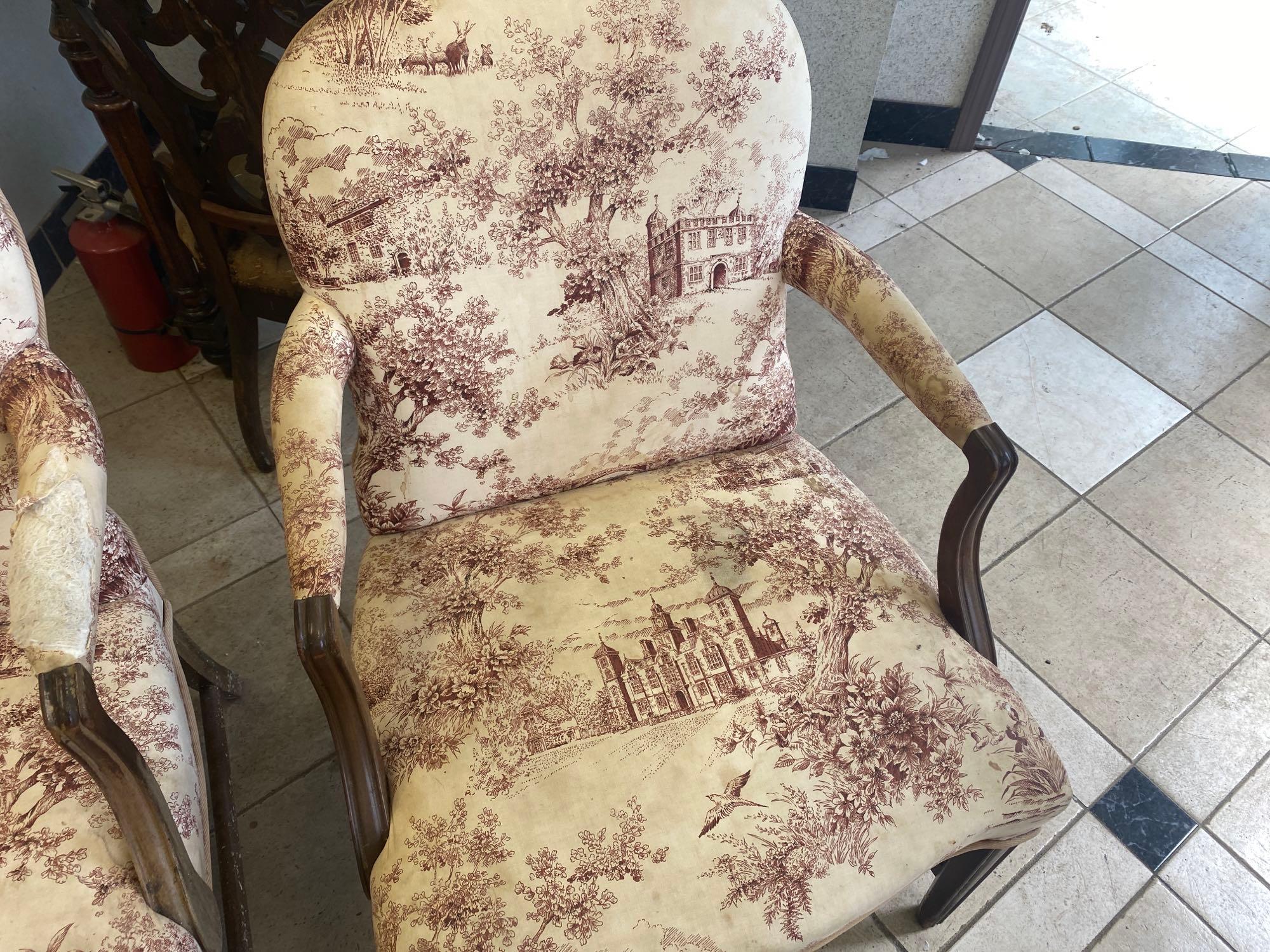 Pair of Early Upholstered Arm Chairs