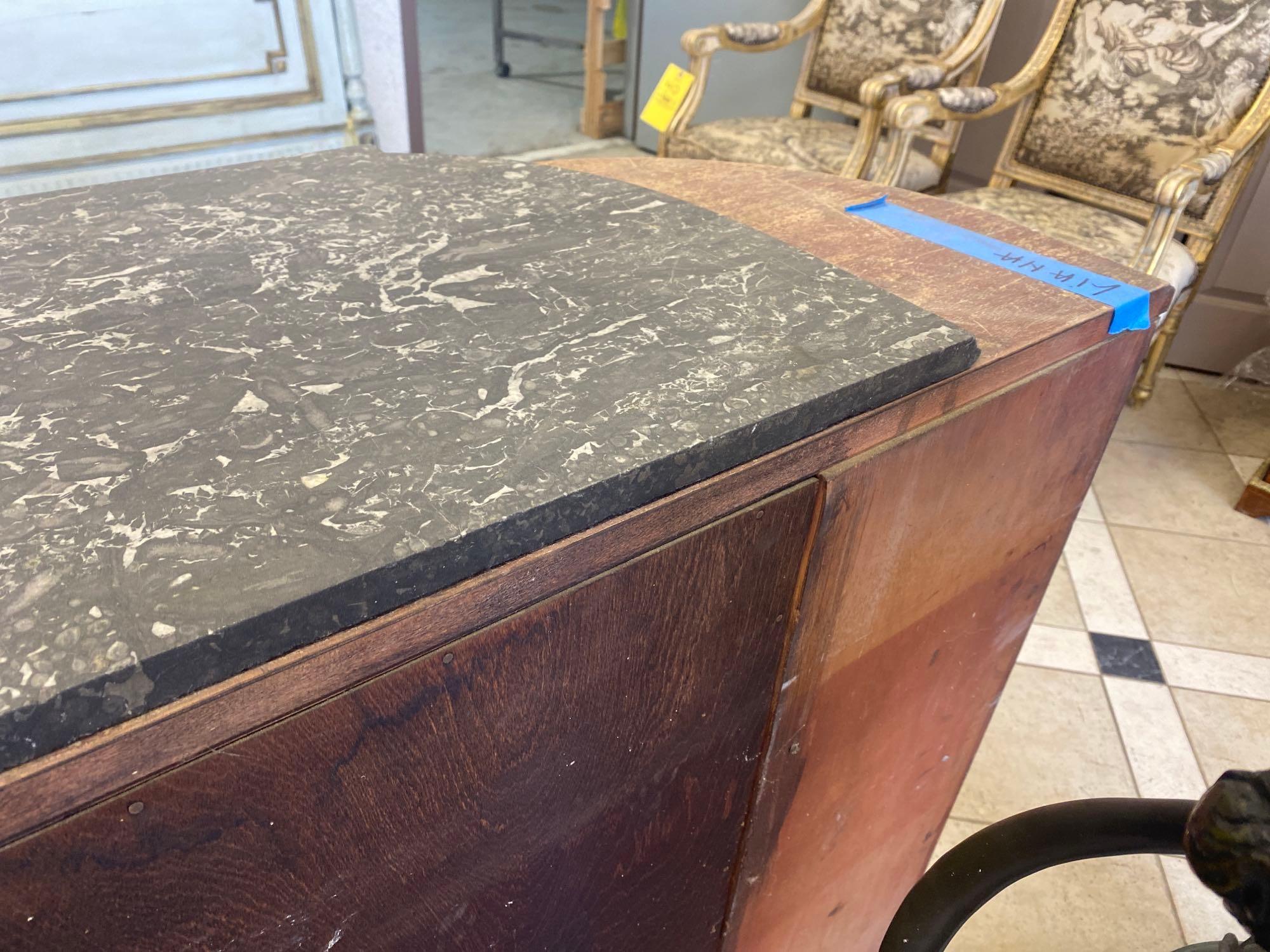 Early Carved Wood Server with Marble Top and Drawer