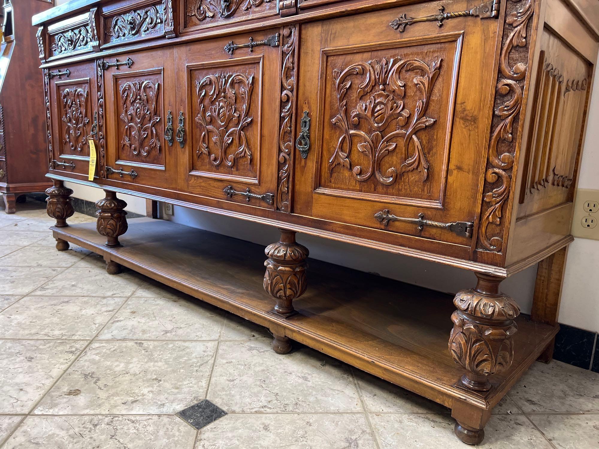 Ornate 1940s Mexican Walnut Buffet Server