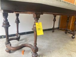 Large Granite Top Table with Wood Carved Legs