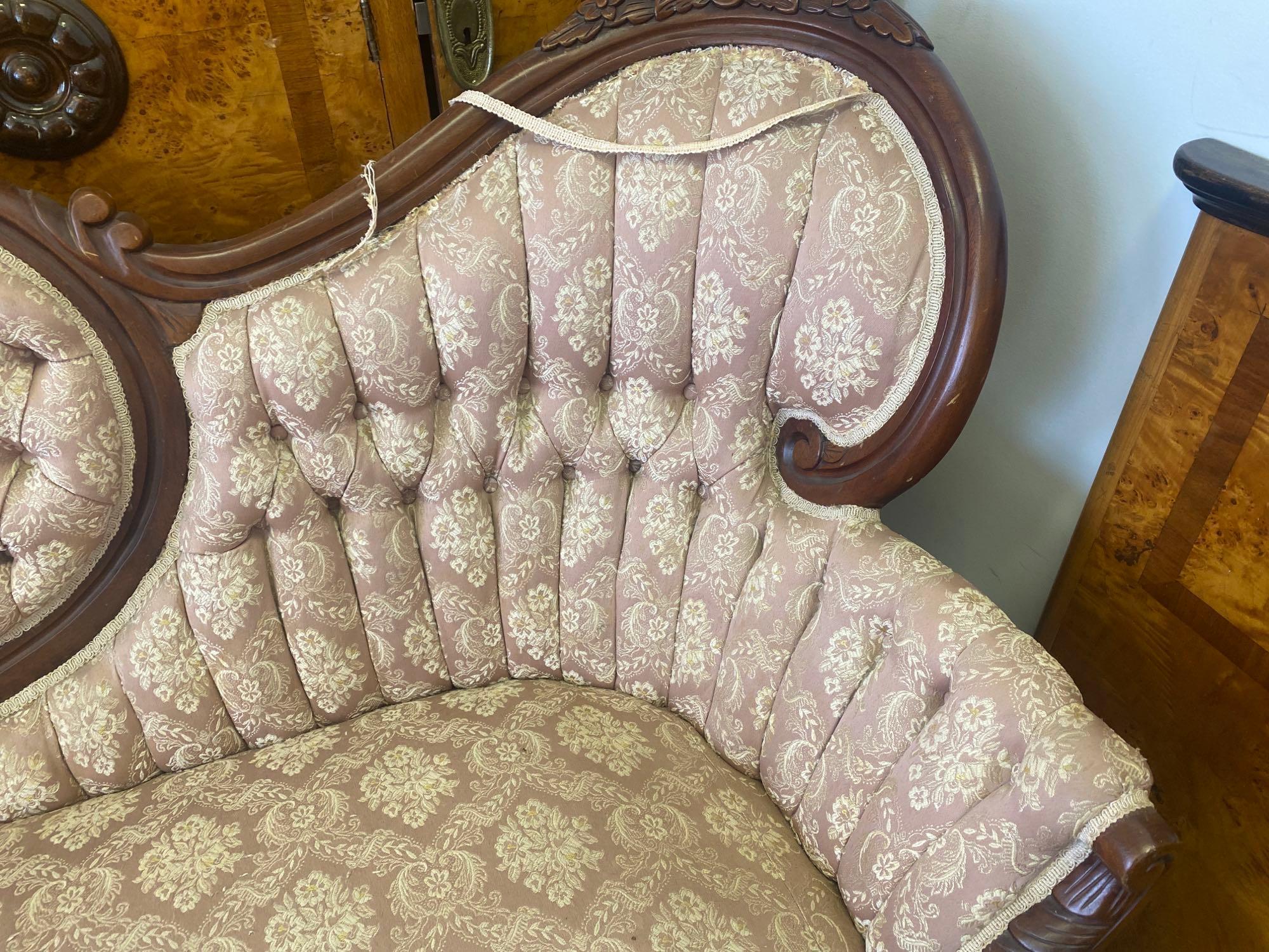 Ornate 1960s American Floral Styled Carved Wood Sofa