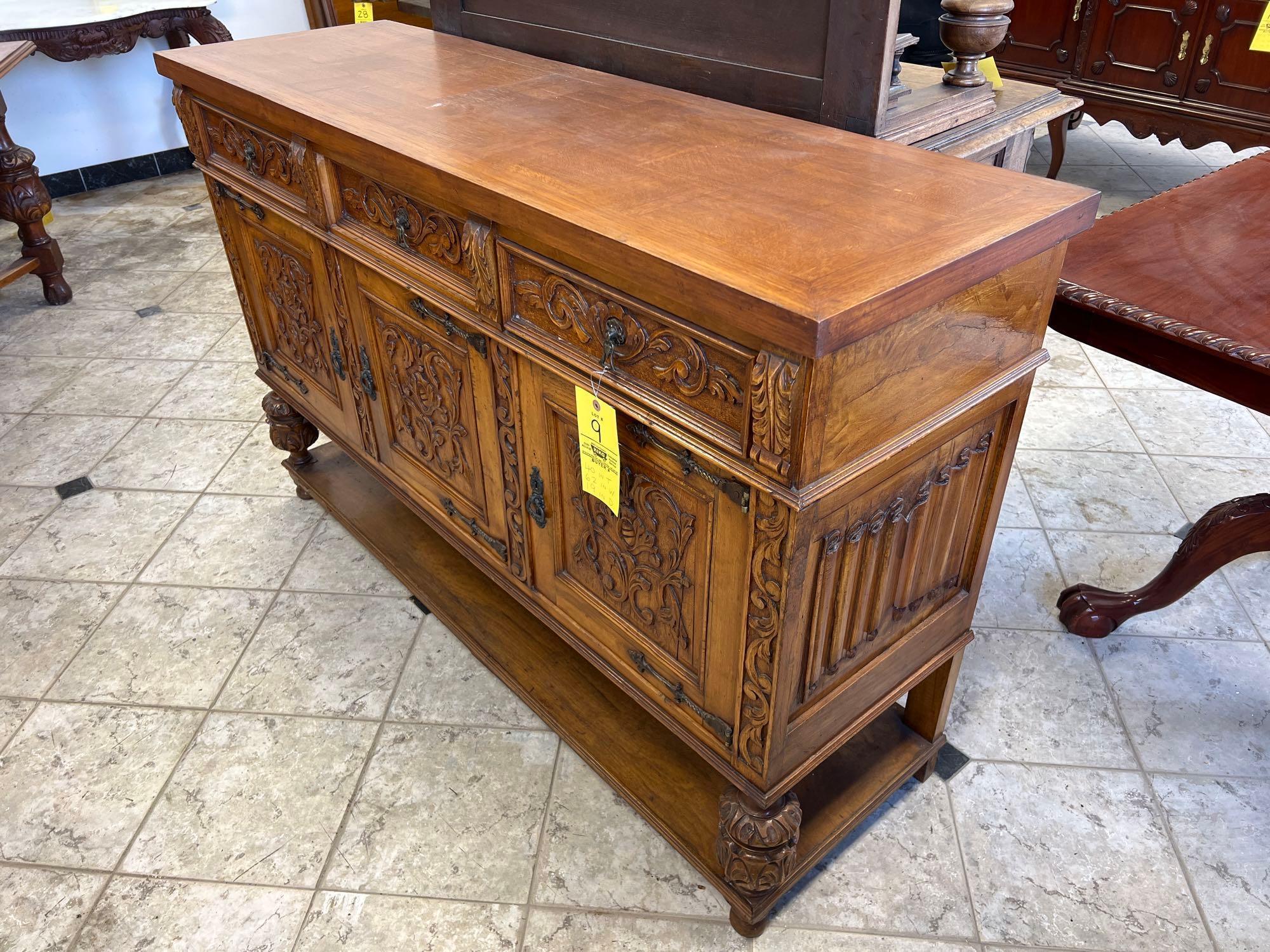 Ornate 1940s Mexican Walnut Buffet Server