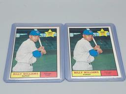 2 Topps 1961 Billy Williams RC Rookie Cards w/ 1965 & 1966 Baseball Cards