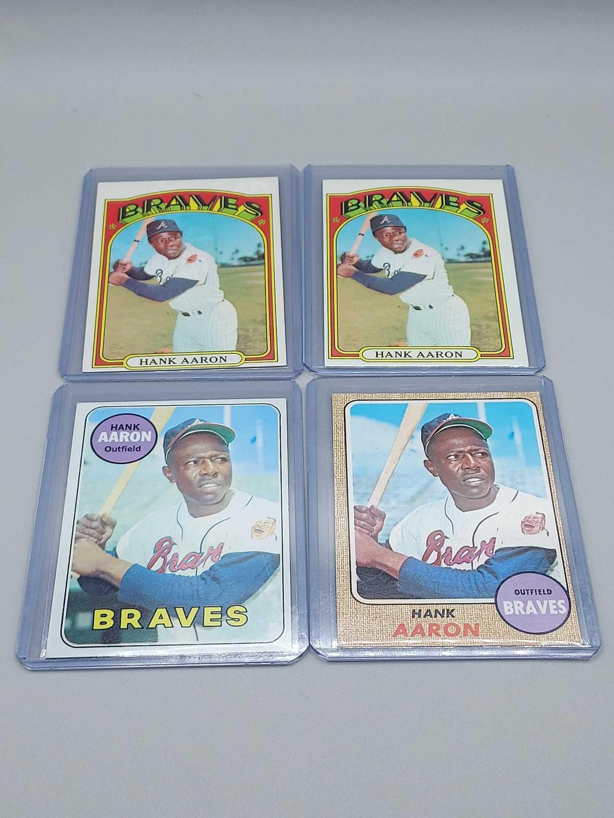 4 Hank Aaron Topps Baseball Cards 1968, 1969, & 1972 All Time Great